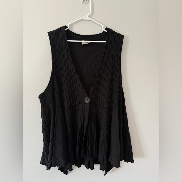 VTG FOCUS Button Down Tank Top Retro Funky Ribbed Cardigan Tank Black Size L XL - Picture 3 of 8
